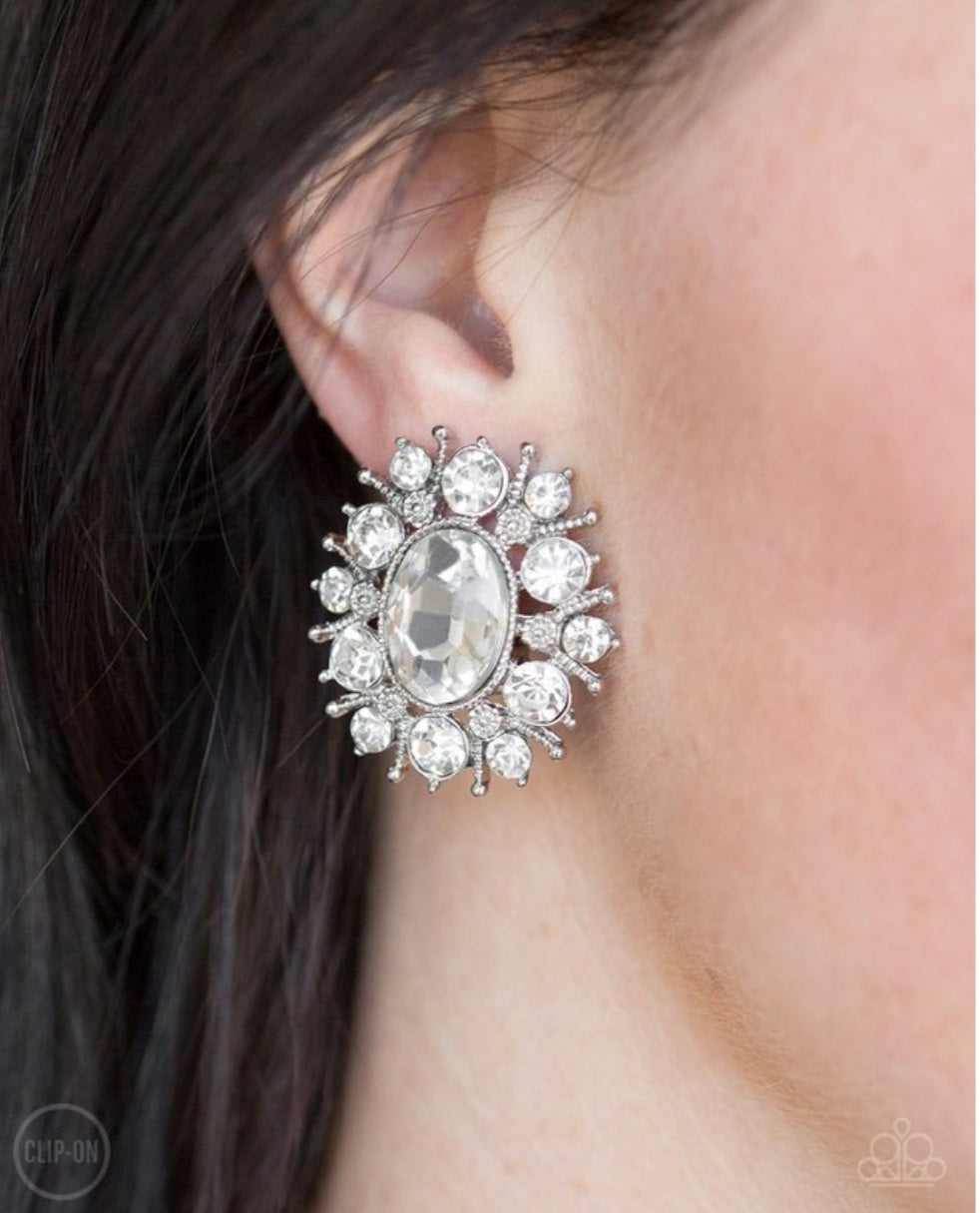 Serious Star Power White Clip on Earrings
