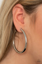 Load image into Gallery viewer, Curve Ball Silver Hoop Earrings
