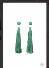 Load image into Gallery viewer, Tightrope Tassel Green Post Earring
