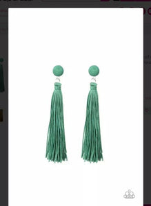 Tightrope Tassel Green Post Earring