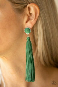 Tightrope Tassel Green Post Earring